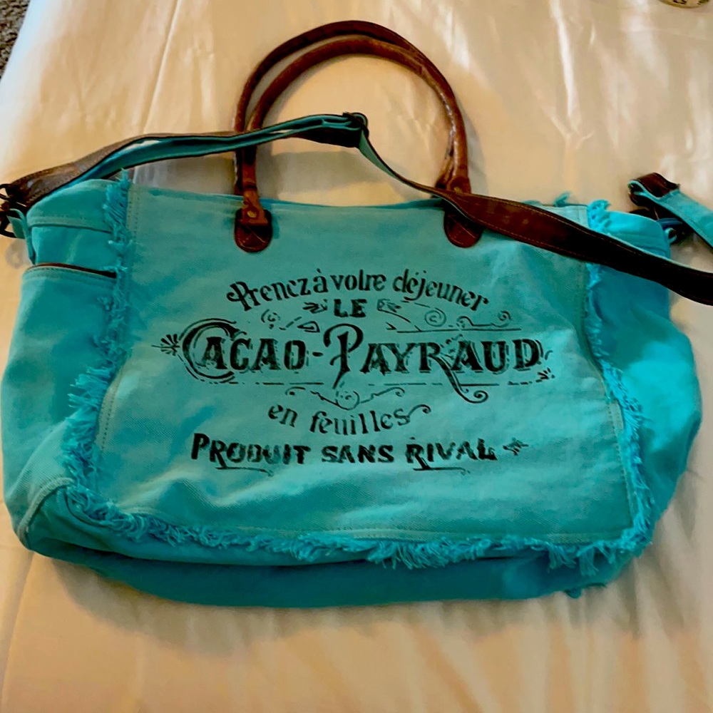 Chloe & Lex Turquoise Denim Adjustable Crossbody Satchel